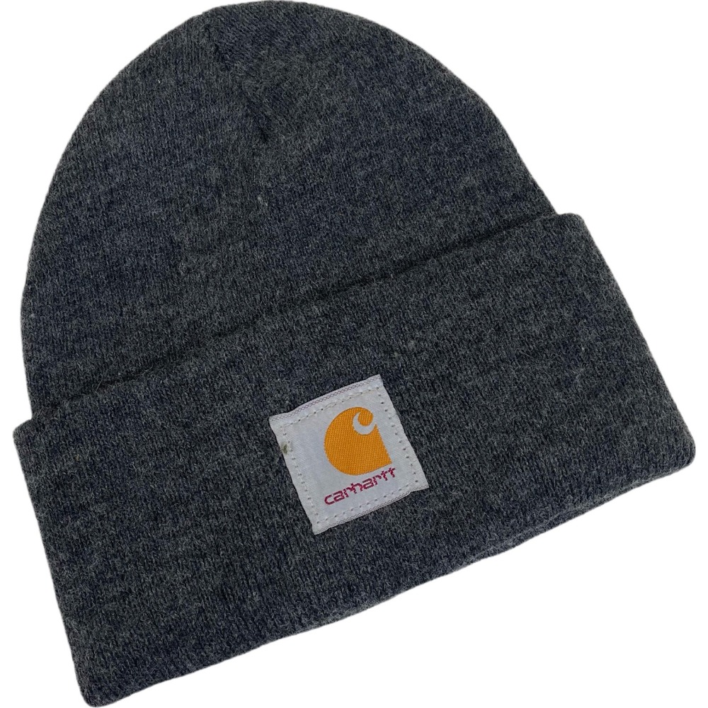 Carhartt Beanie‎ Hat Dark Gray Thick Knit Cuffed Winter Cap Sports Matter Patch